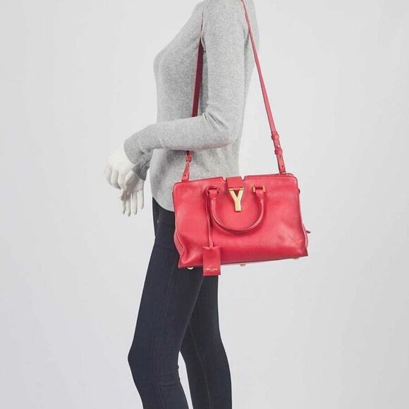 Yves Saint Laurent Red Calfskin Leather Small Cabas ChYc Bag - Picture 2 of 12